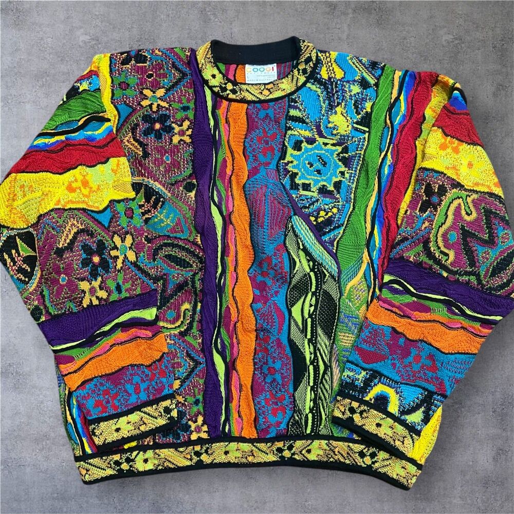 COOGI Australia Vintage Multicolor 3d Chunky Knit Sweater Cotton Men's Size L